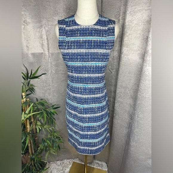 Tory Burch Women’s Sleeveless Tweed Stripes Sheath Dress Blue Sz 2 - Picture 1 of 12